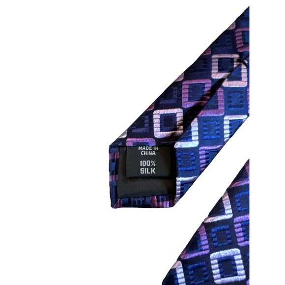 Michael Kors Navy w/ Purple and Lavender Triangles 100% Silk 3.25" Wide - Picture 2 of 3